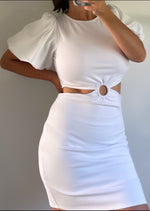 White Puff Sleeve Cut Out Dress