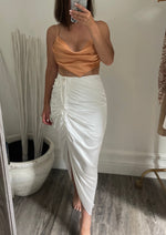 White Silky Gathered Side Skirt